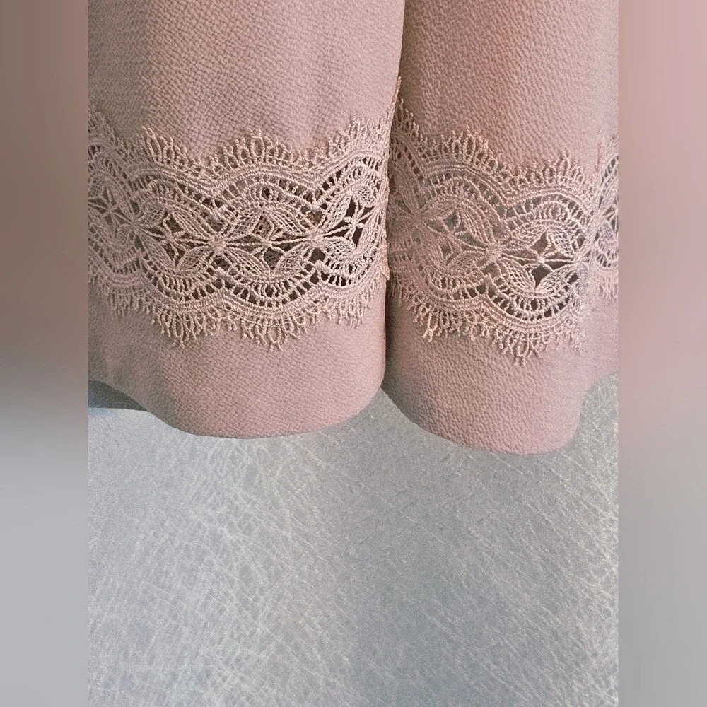 WAYF‎ Womens Blush Pink Lace Trim V-Neck Long Sleeve Mini Dress XS